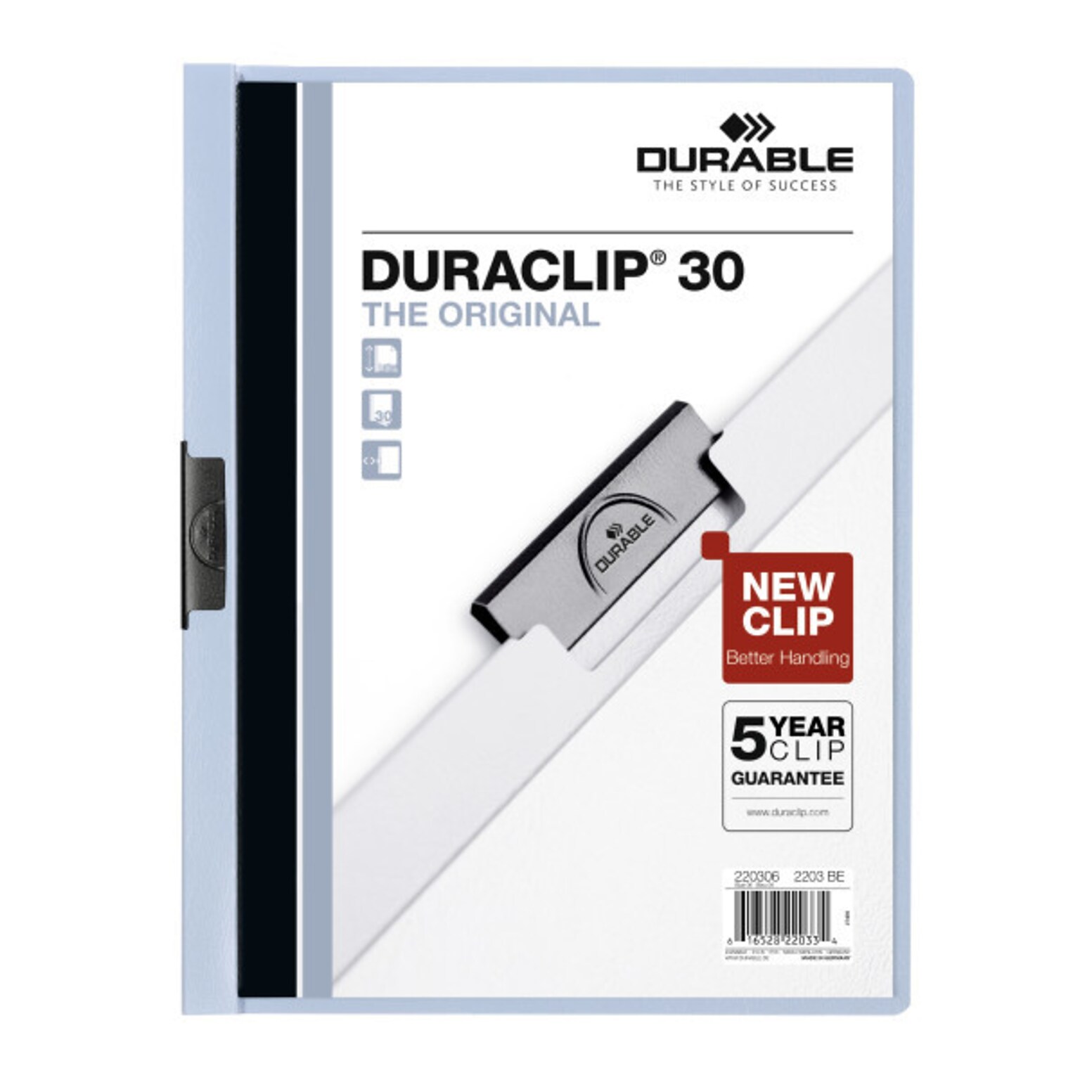 Durable Duraclip® Clear Front Report Cover with 30-Sheet Capacity, Light Blue Back Cover