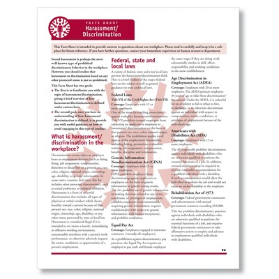 ComplyRight Harassment/Discrimination Fact Sheet, Pack of 50 (A0932)