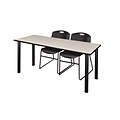 Regency Kee 60 x 24 Training Table- Maple/ Black & 2 Zeng Stack Chairs- Black [MT60PLBPBK44BK]