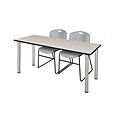 Regency Kee 60 x 24 Training Table- Maple/ Chrome & 2 Zeng Stack Chairs- Grey [MT60PLBPCM44GY]