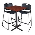 Regency Cain 30 Square Cafe Table- Cherry & 2 Zeng Stack Stools- Black