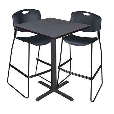 Regency Cain 30 Square Cafe Table- Grey & 2 Zeng Stack Stools- Black