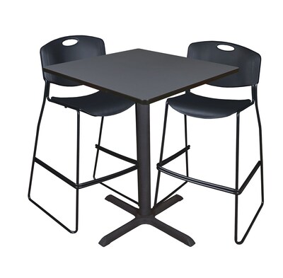 Regency Cain 36 Square Cafe Table- Grey & 2 Zeng Stack Stools- Black