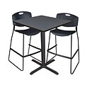 Regency Cain 36 Square Cafe Table- Grey & 2 Zeng Stack Stools- Black