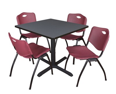 Regency Cain 36 Square Breakroom Table- Grey & 4 M Stack Chairs- Burgundy