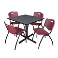 Regency Cain 36 Square Breakroom Table- Grey & 4 M Stack Chairs- Burgundy