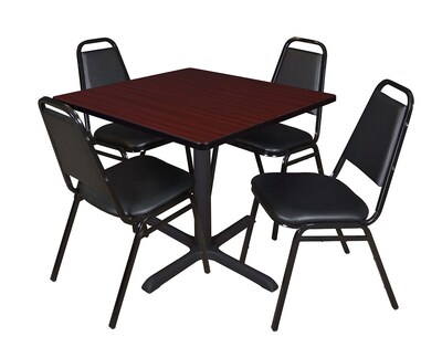 Regency Cain 36 Square Breakroom Table- Mahogany & 4 Restaurant Stack Chairs- Black (TB3636MH29BK)