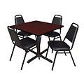 Regency Cain 36 Square Breakroom Table- Mahogany & 4 Restaurant Stack Chairs- Black (TB3636MH29BK)