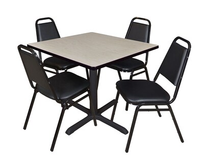 Regency Cain 36 Square Breakroom Table- Maple & 4 Restaurant Stack Chairs- Black
