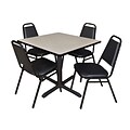 Regency Cain 36 Square Breakroom Table- Maple & 4 Restaurant Stack Chairs- Black