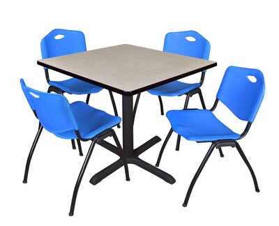 Regency Cain 36 Square Breakroom Table- Maple & 4 M Stack Chairs- Blue