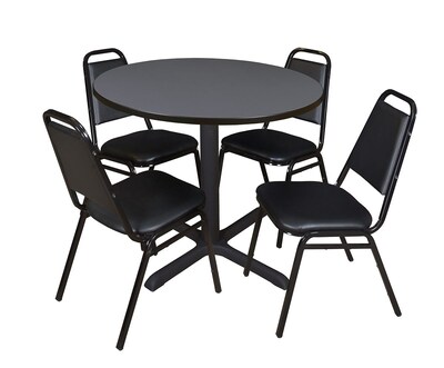 Regency Cain 36 Round Breakroom Table- Grey & 4 Restaurant Stack Chairs- Black