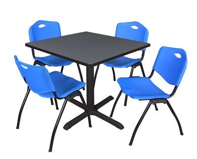 Regency Cain 42 Square Breakroom Table- Grey & 4 M Stack Chairs- Blue