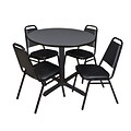 Regency Cain 42 Round Breakroom Table- Grey & 4 Restaurant Stack Chairs- Black