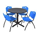Regency Cain 42 Round Breakroom Table- Grey & 4 M Stack Chairs- Blue