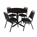 Regency Cain 42 Round Breakroom Table- Mocha Walnut & 4 Restaurant Stack Chairs- Black