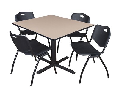 Regency Cain 48 Square Breakroom Table- Beige & 4 M Stack Chairs- Black