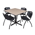 Regency Cain 48 Square Breakroom Table- Beige & 4 M Stack Chairs- Black