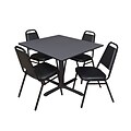 Regency Cain 48 Square Breakroom Table- Grey & 4 Restaurant Stack Chairs- Black