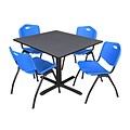 Regency Cain 48 Square Breakroom Table- Grey & 4 M Stack Chairs- Blue