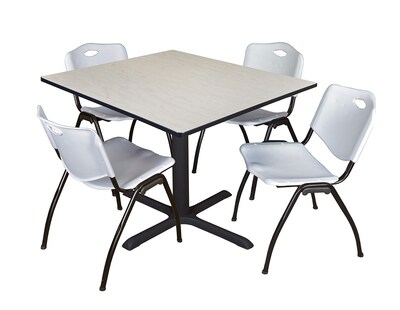 Regency Cain 48 Square Breakroom Table- Maple & 4 M Stack Chairs- Grey