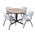 Regency Cain 48 Round Breakroom Table- Beige & 4 M Stack Chairs- Grey
