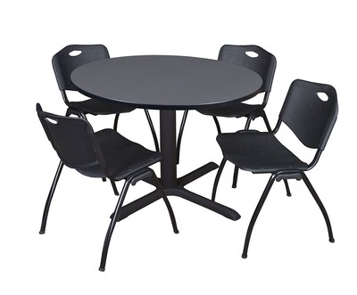 Regency Cain 48 Round Breakroom Table- Grey & 4 M Stack Chairs- Black