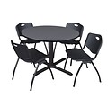 Regency Cain 48 Round Breakroom Table- Grey & 4 M Stack Chairs- Black