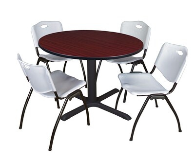 Regency Cain 48 Round Breakroom Table- Mahogany & 4 M Stack Chairs- Grey