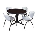 Regency Cain 48 Round Breakroom Table- Mocha Walnut & 4 M Stack Chairs- Grey