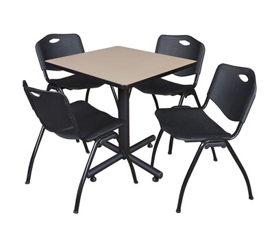 Regency Kobe 30 Square Breakroom Table- Beige & 4 M Stack Chairs- Black