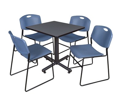Regency Kobe 30 Square Breakroom Table- Grey & 4 Zeng Stack Chairs- Blue