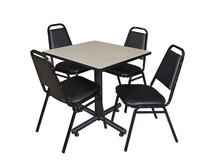 Regency Kobe 30 Square Breakroom Table- Maple & 4 Restaurant Stack Chairs- Black