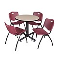 Regency Kobe 30 Round Breakroom Table- Beige & 4 M Stack Chairs- Burgundy