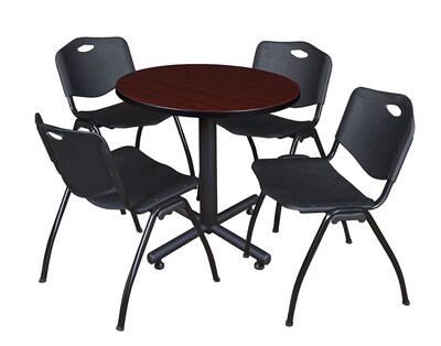 Regency Kobe 30 Round Breakroom Table- Mahogany & 4 M Stack Chairs- Black