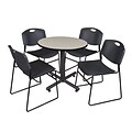 Regency Kobe 30 Round Breakroom Table- Maple & 4 Zeng Stack Chairs- Black
