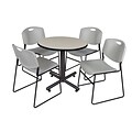 Regency Kobe 30 Round Breakroom Table- Maple & 4 Zeng Stack Chairs- Grey