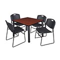 Regency Kee 42 Square Breakroom Table- Cherry/ Black & 4 Zeng Stack Chairs- Black