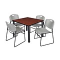 Regency Kee 42 Square Breakroom Table- Cherry/ Black & 4 Zeng Stack Chairs- Grey