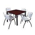 Regency Kee Breakroom Table, 42W, Mahogany/Black & 4 M Stack Chairs, Gray (TB4242MHBPBK47GY)
