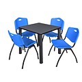 Regency Kee 30 Square Breakroom Table- Grey/ Black & 4 M Stack Chairs- Blue