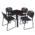 Regency Kee 30 Square Breakroom Table- Mocha Walnut/ Black & 4 Zeng Stack Chairs- Black