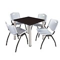 Regency Kee 30 Square Breakroom Table- Mocha Walnut/ Chrome & 4 M Stack Chairs- Grey