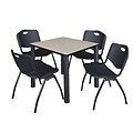 Regency Kee 30 Square Breakroom Table- Maple/ Black & 4 M Stack Chairs- Black