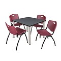 Regency Kee 36 Square Breakroom Table- Grey/ Chrome & 4 M Stack Chairs- Burgundy