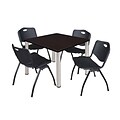 Regency Kee 36 Square Breakroom Table- Mocha Walnut/ Chrome & 4 M Stack Chairs- Black