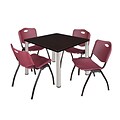 Regency Kee 36 Square Breakroom Table- Mocha Walnut/ Chrome & 4 M Stack Chairs- Burgundy