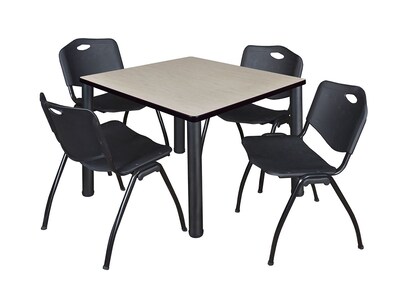 Regency Kee 36 Square Breakroom Table- Maple/ Black & 4 M Stack Chairs- Black