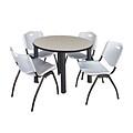 Regency Kee 42 Round Breakroom Table- Maple/ Black & 4 M Stack Chairs- Grey