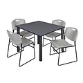 Regency Kee 48 Square Breakroom Table- Grey/ Black & 4 Zeng Stack Chairs- Grey